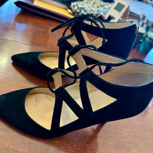 Elegant Black Suede Women's Shoes with tie-up and zipper back - Picture 6 of 8